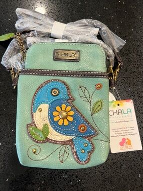 Chala Mint Green Crossbody with Blue Bird Applique